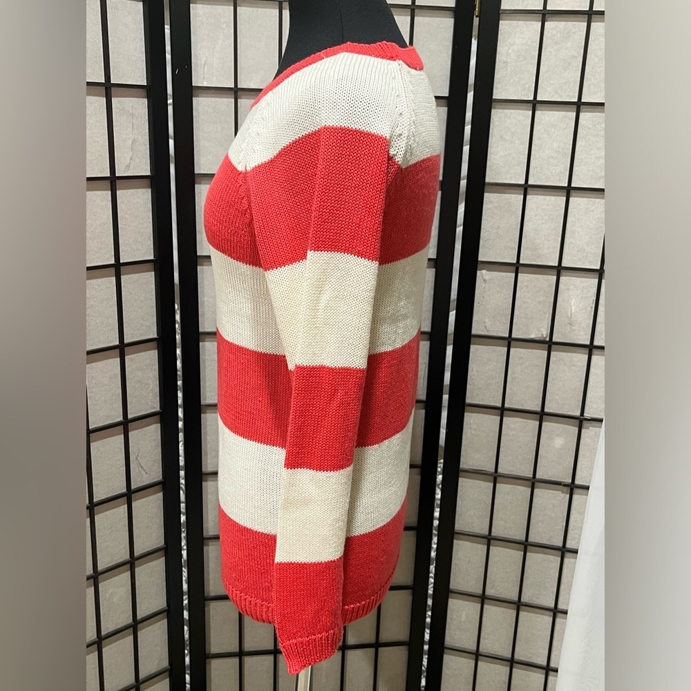 JOE FRESH PINK & WHITE CLASSIC STRIPE CREWNECK  PREPPY SWEATER, WOMEN SIZE M - Picture 7 of 8